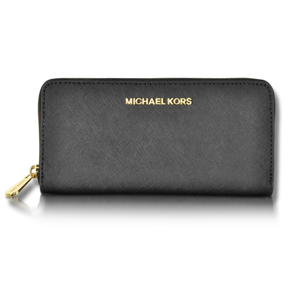 Michael Kors Black Jet Set Saffiano Leather Full Zip Wallet